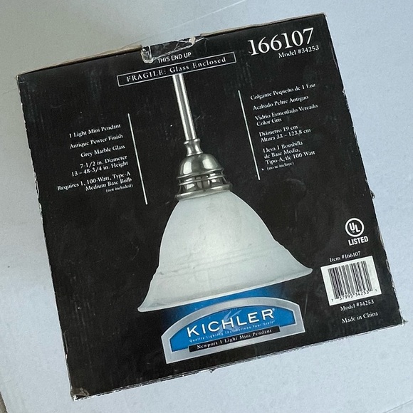 TWO NIB 50% OFF Kichler 7 1/2” diameter antique pewter finish light pendants - Picture 2 of 2